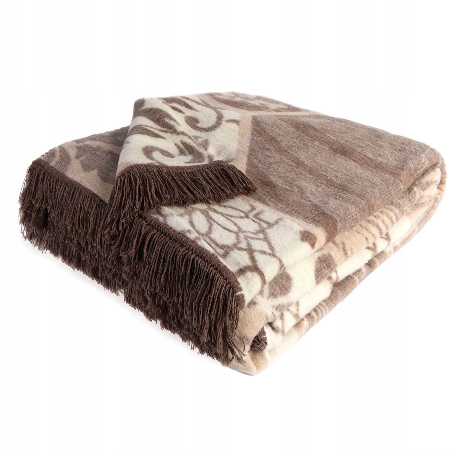 Bavlněno-akrylová deka 150x200 béžová hnědá s třásněmi, mozaika