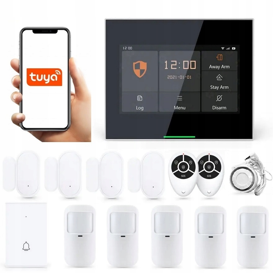 Alarmový Systém LCD 4.3' Gsm WiFi Sms Zvonček Tuya Smart V Poľštine 5xPIR