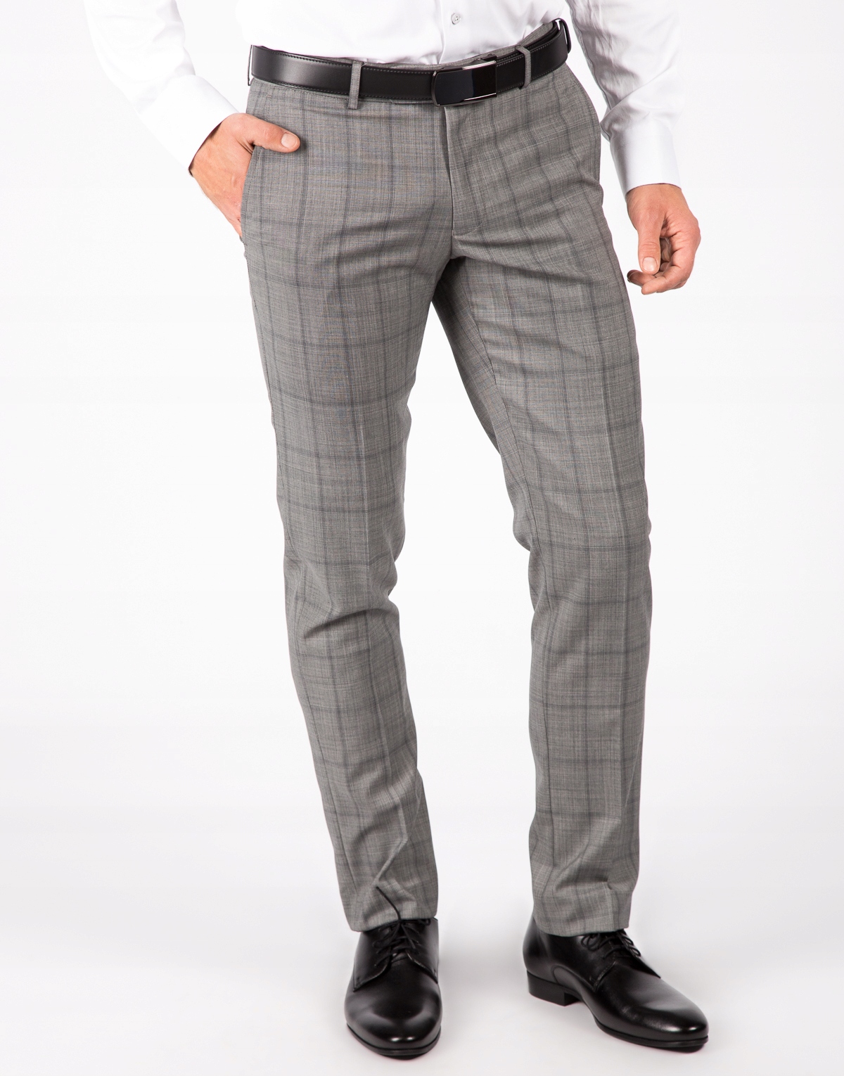 Šedé pánské kostkované kalhoty Vlna Premium W32 L32