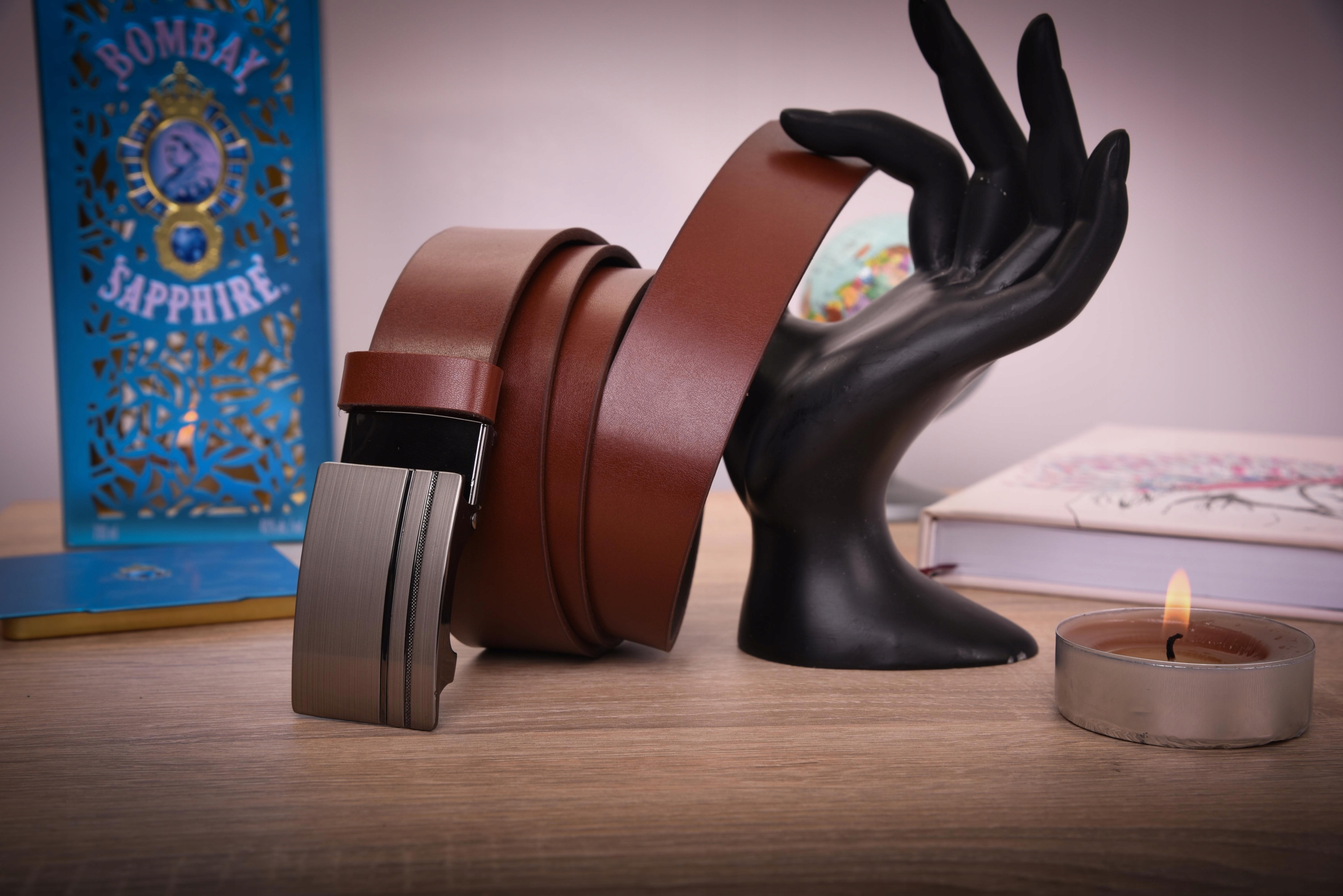 SKÓRZANY Pasek AUTOMAT garnitur jeans BRĄZ Nazwa koloru producenta Brązowy