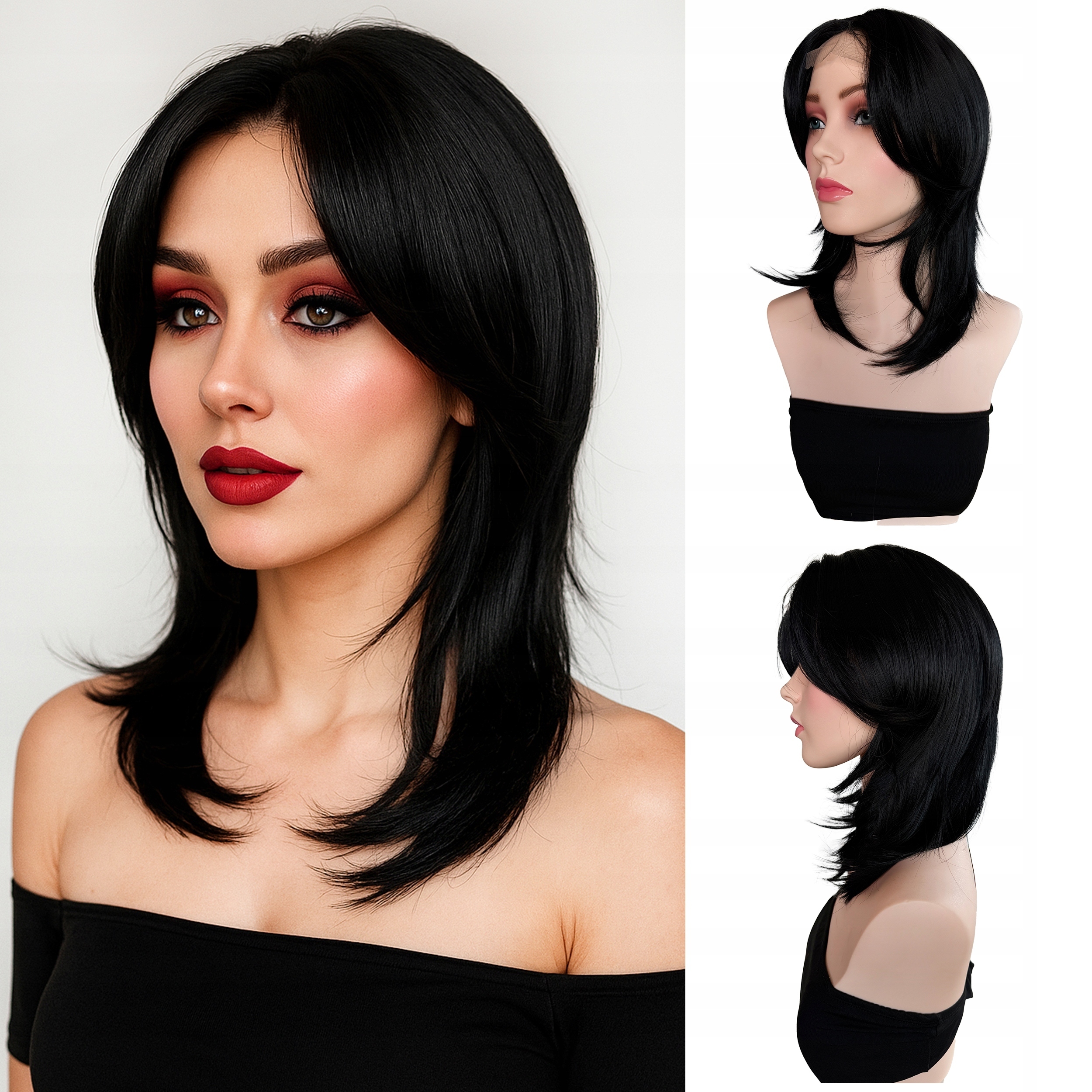 Peruka Syntetyczna Włosy Cieniowana Czarna Jak Naturalna 40cm #1B