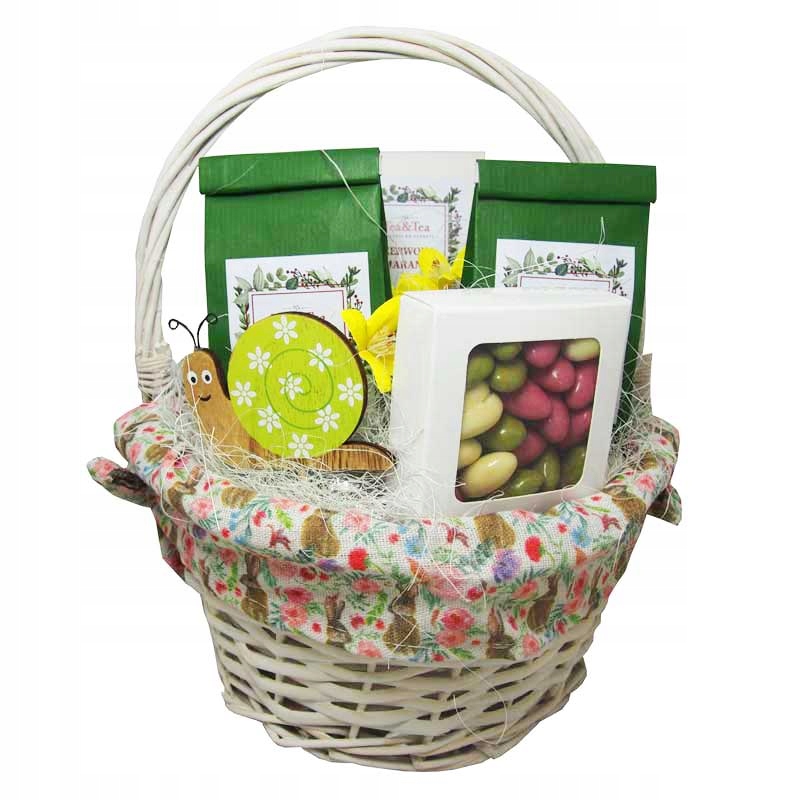 Levně Košík s čajem a sladkostmi