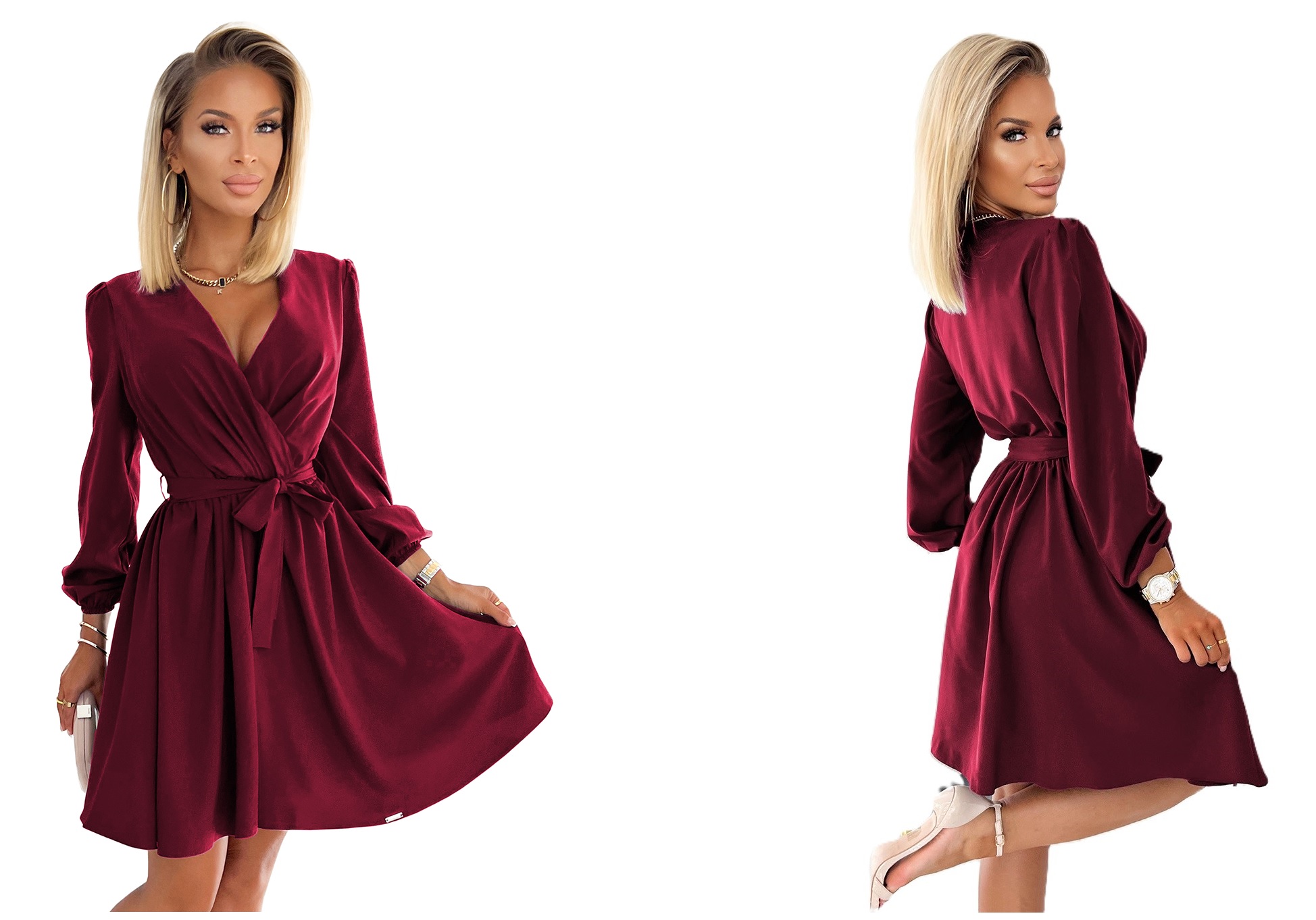 Ženské Šaty Ve Stylu Zavazovacího Županu A Volné Bordó L/XL