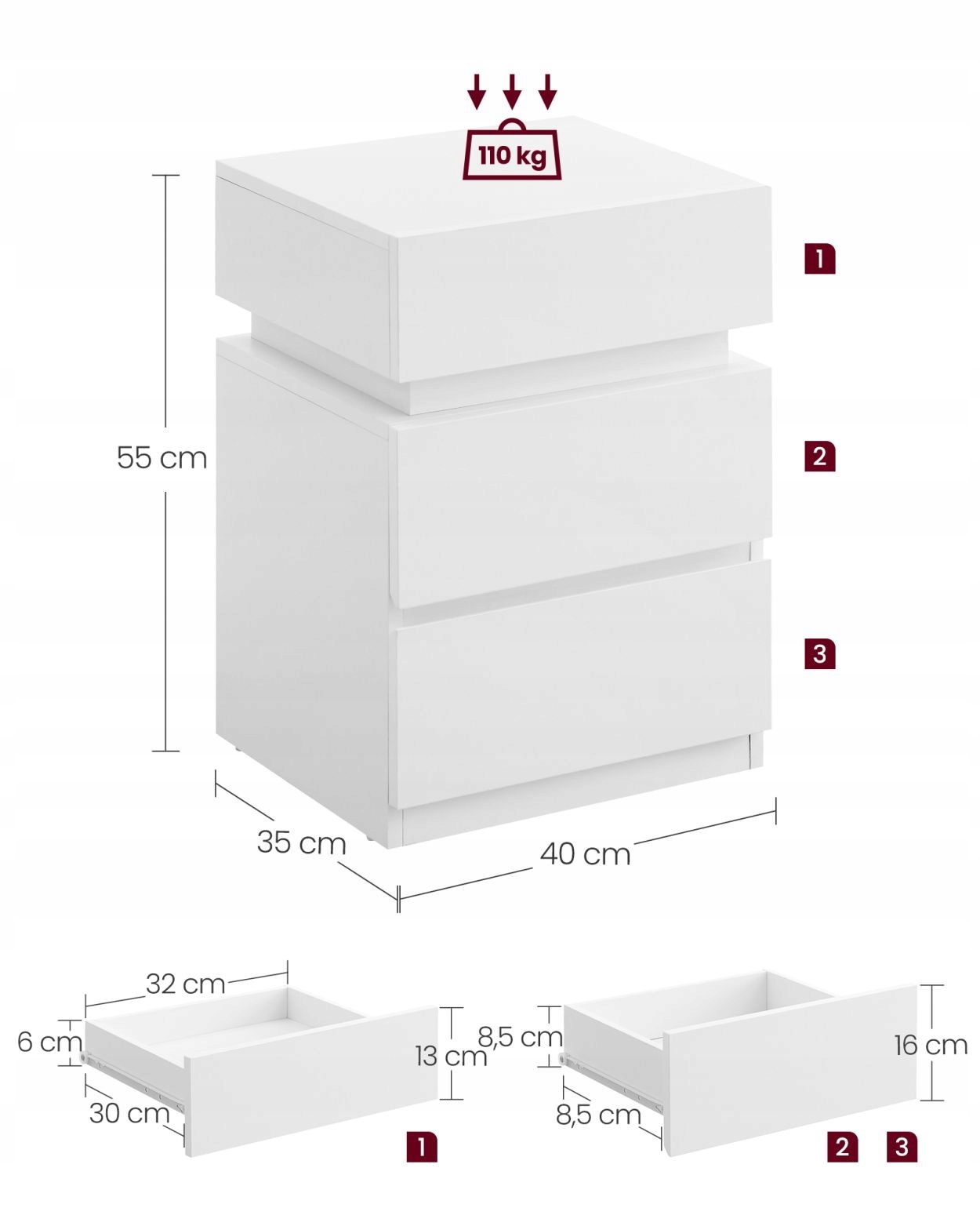Biały stolik szafka nocna pomocnicza z oświetleniem LED Skandynawski styl Marka Songmics