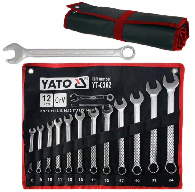 Yato YT-0362 Zestaw kluczy płasko-oczkowych komplet płachta 8-24 mm 12 szt