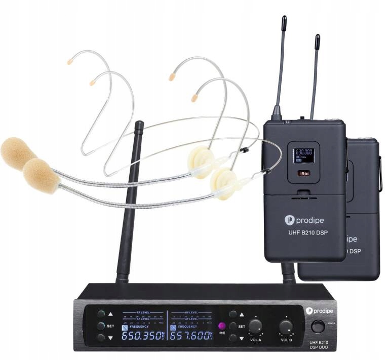Prodipe B210 Duo Dsp Uhf Nagłowne Mikrofony Zestaw System Bezprzewodowy