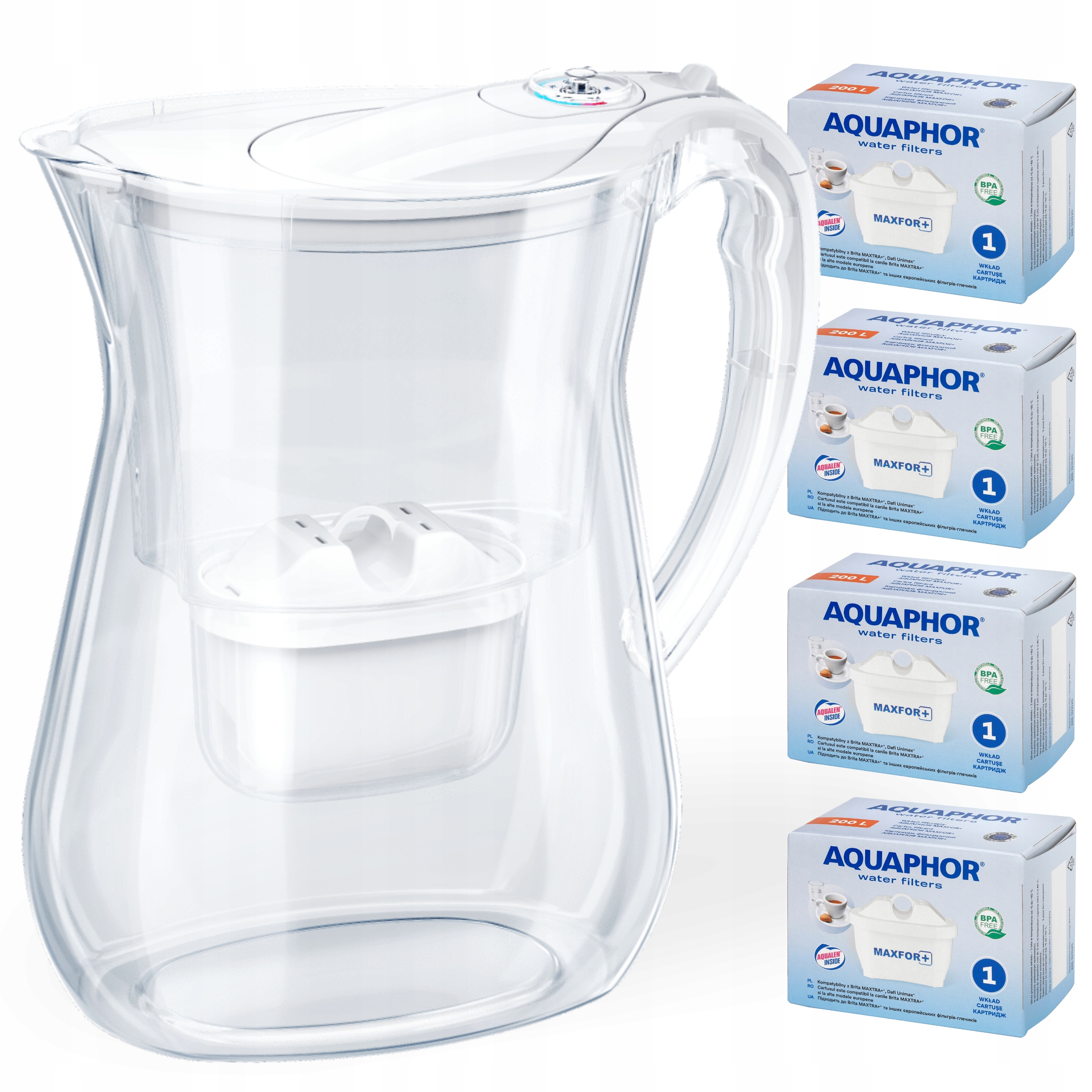 Filtrační konvice na vodu Aquaphor Lago bílá 3.8 l, 4 uhlíkové vložky Maxfor+