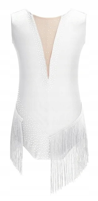 Body Tunika Šaty Balet Trikot Kostým Gymnastika Třásně Bílá 158/164