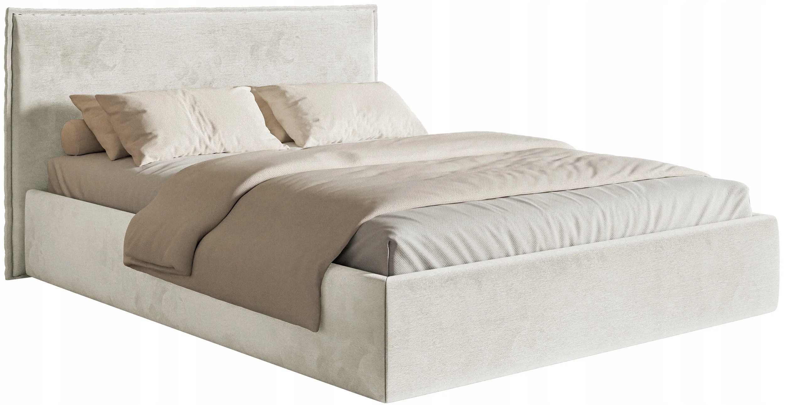 Čalouněná postel 200 x 200 cm Softie Slim s úložným prostorem, šedobéžový velur