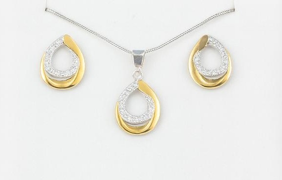 Sada Stříbrných Šperků Ag 925 Slzy Se Zirkony A Zlacením Jako Dárek