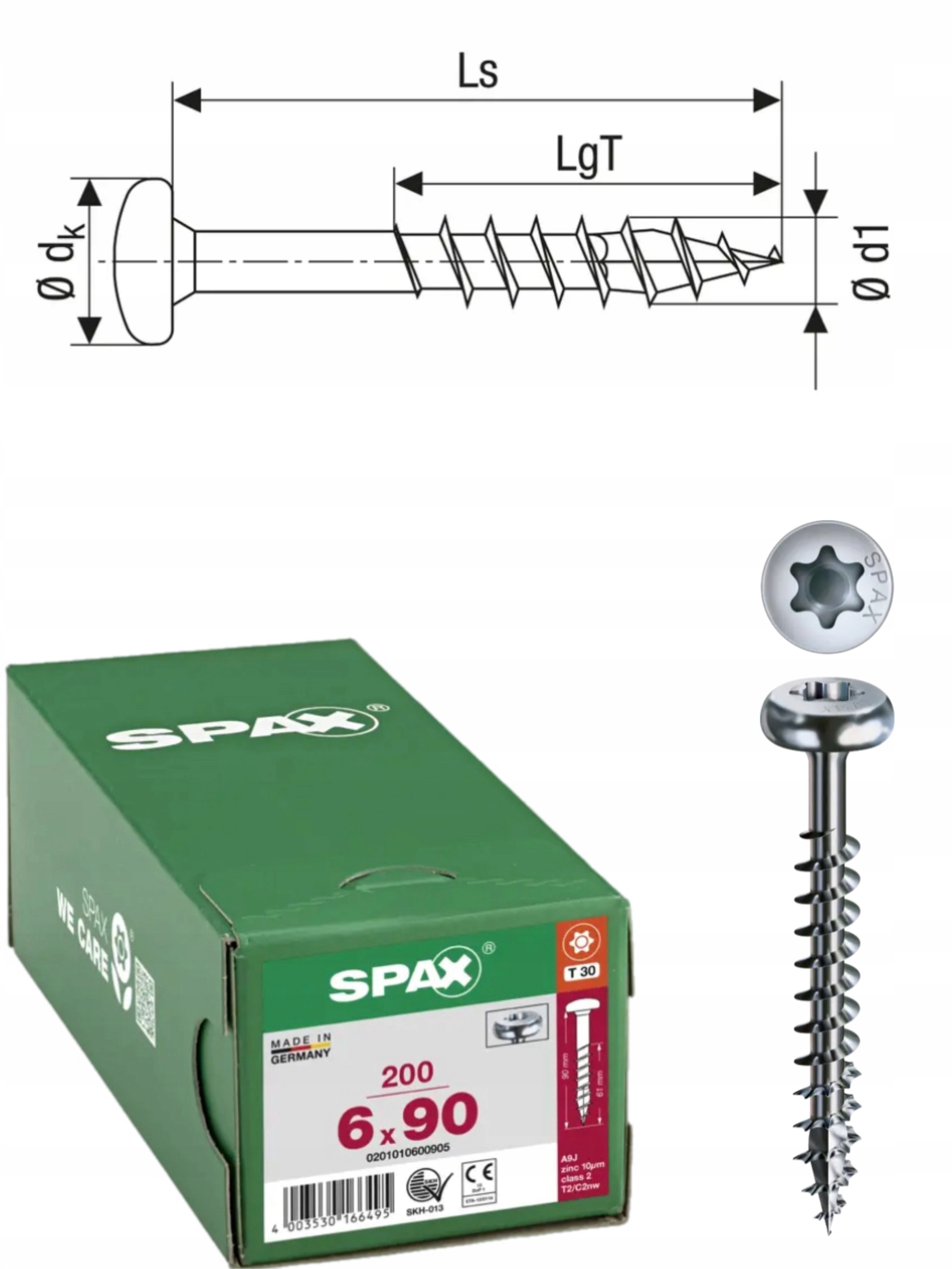 Univerzální šroub do dřeva spax 6 x 90 Wirox Hb Tx 200 ks