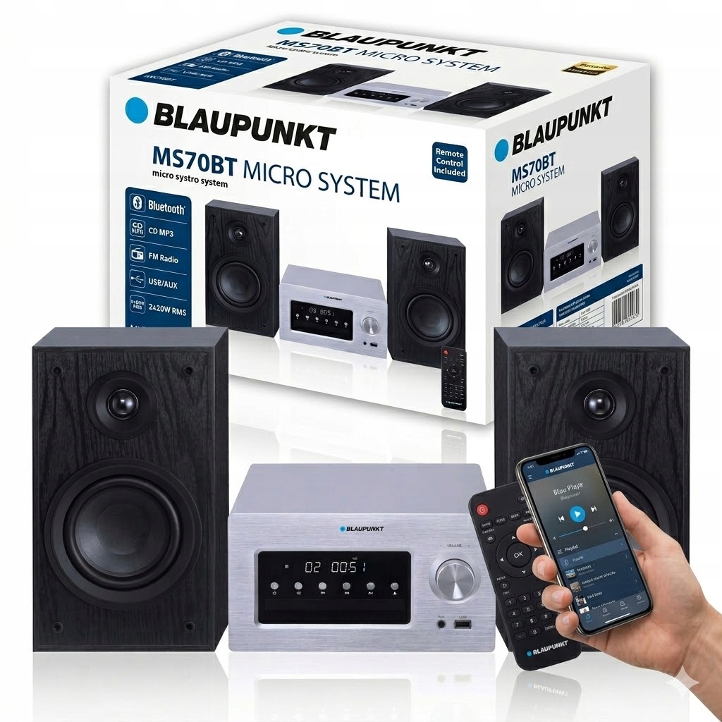 Mini Wieża Blaupunkt MS70BT Bluetooth CD Usb 360W Loudnes Zegar Alarm Pilot
