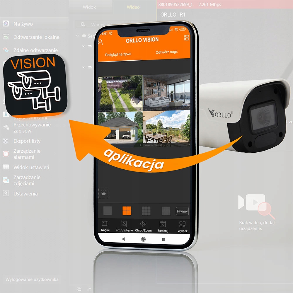 Zestaw Monitoringu 4 Kamery IP POE Zewnętrzne ORLLO ECO BULLET 4xLAN GRATIS Technologia IP