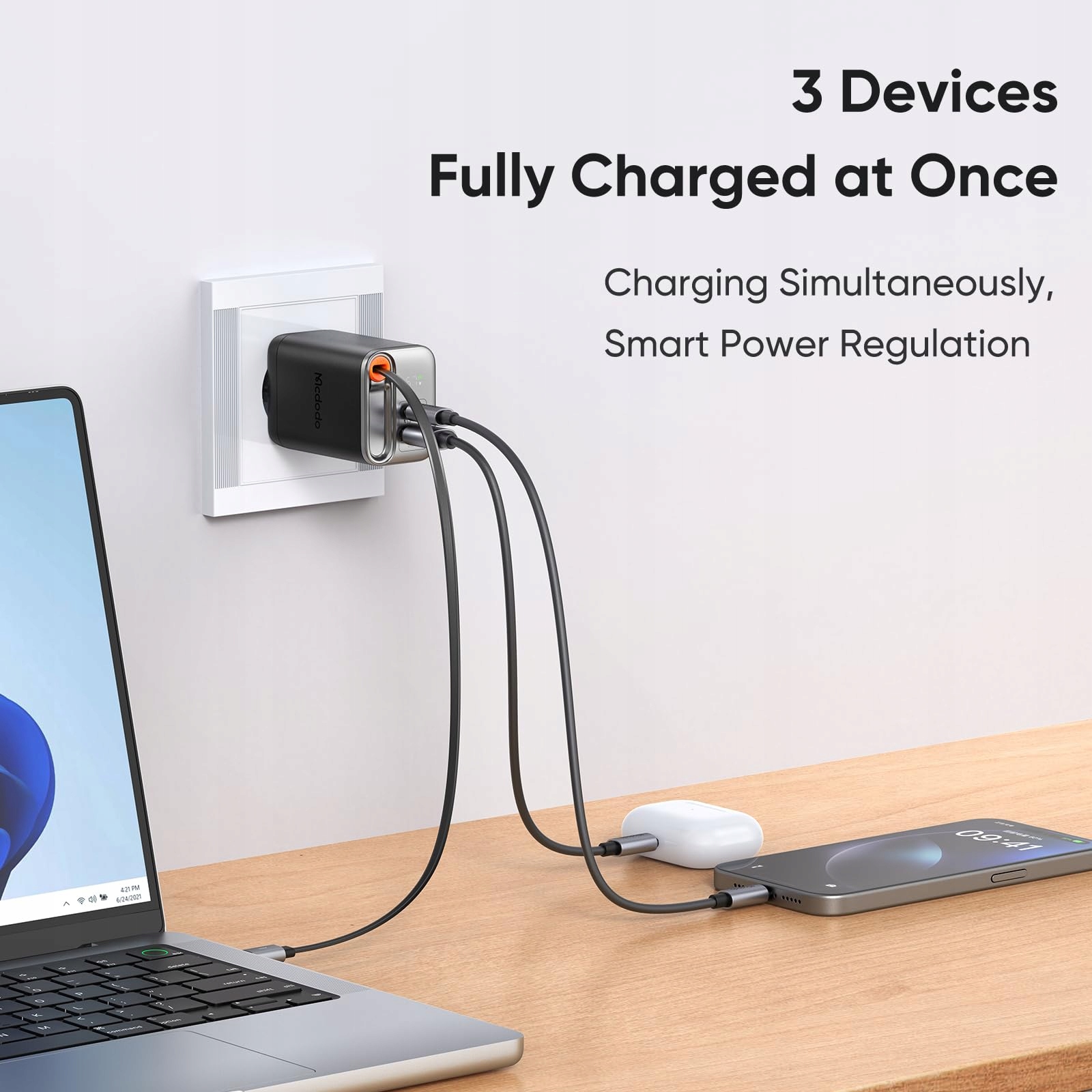 MCDODO 67W USB C Szybka Ładowarka GaN 3-Port do iPhone Android MacBook — miniatura 6