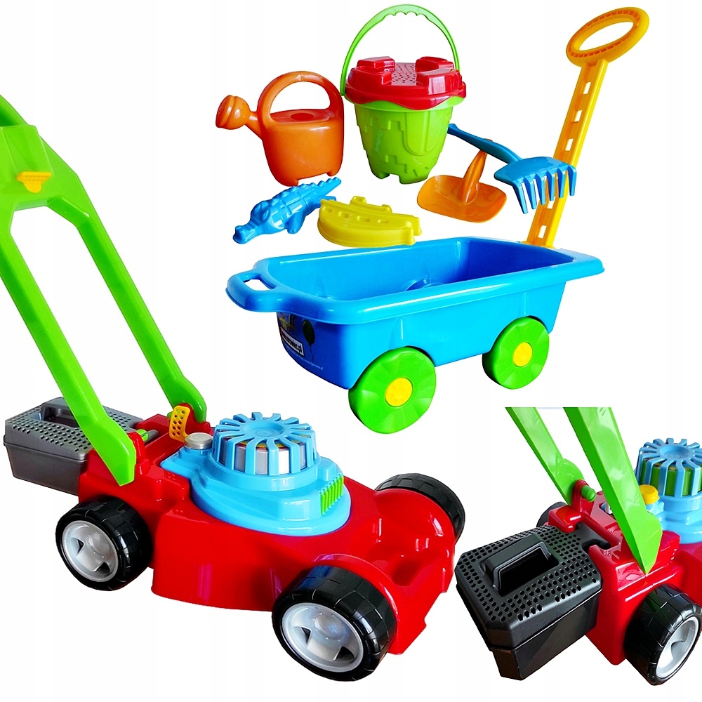 DUŻA KOSIARKA Z KOSZEM WYJMOWANYM + WÓZEK TACZKA + WIADERKO FOREMKI K