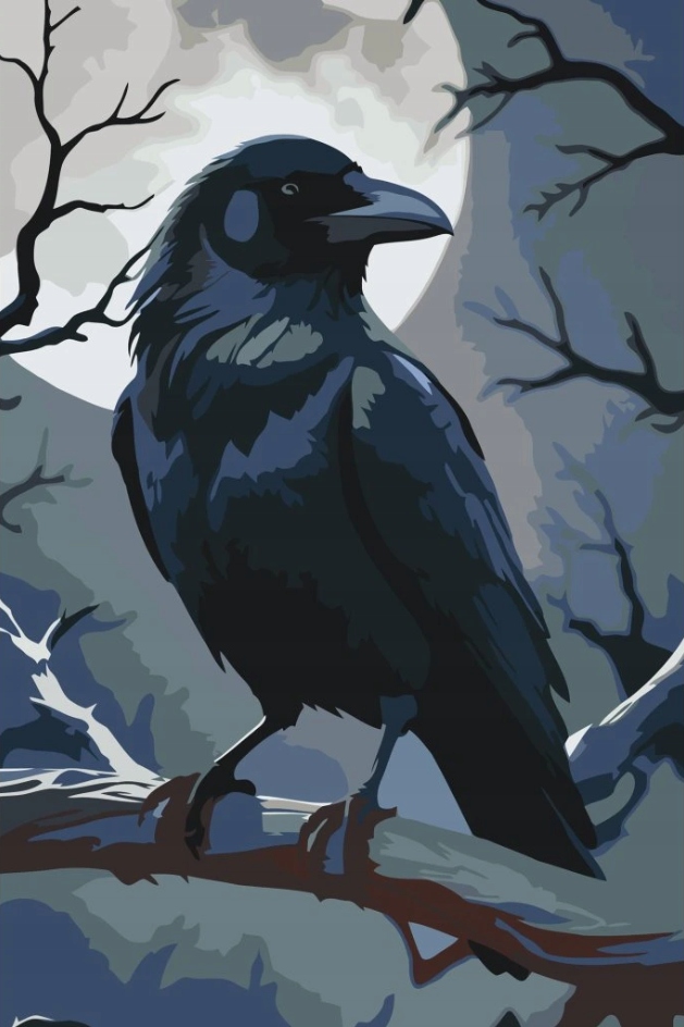 Malování Podle Čísel Halloween Les Noc Havran Stromy Měsíc Pták 40x60 cm