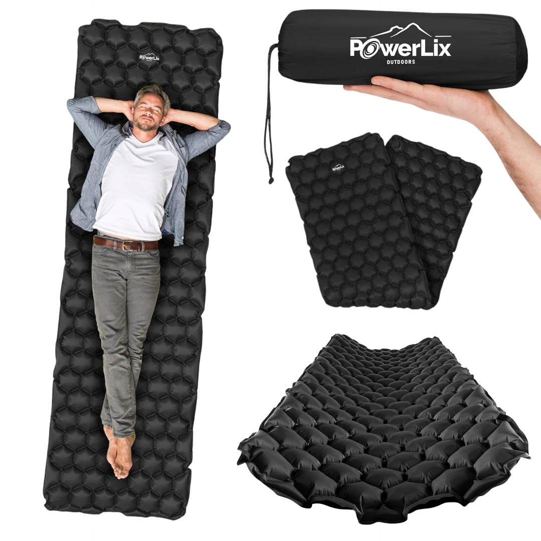 Powerlix Materac Ultralekki Turystyczny Kempingowy Mata 198x58 cm Czarny