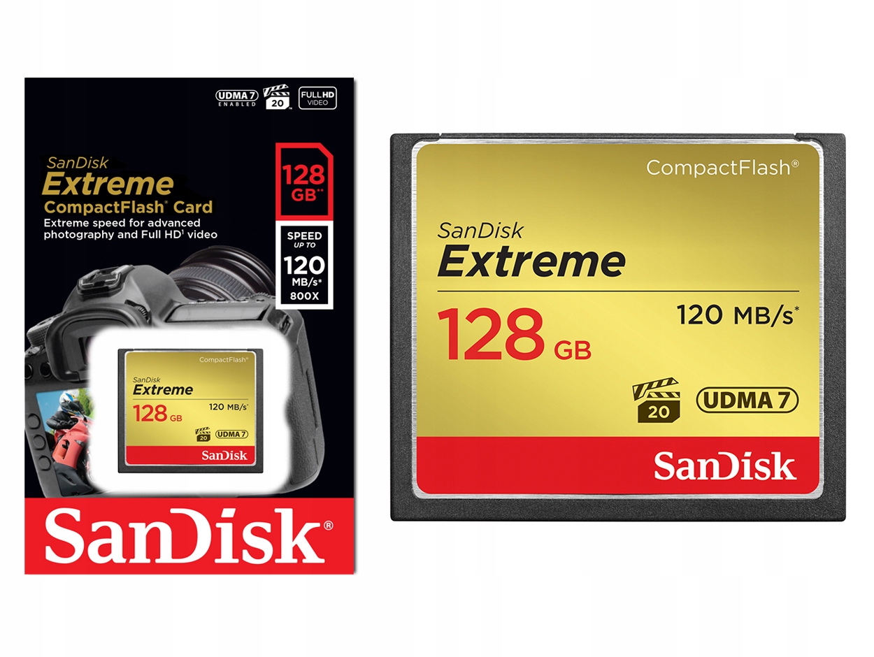CompactFlash (CF) 128GB SanDisk Extreme 120 MB/s U Pojemność karty 128 GB