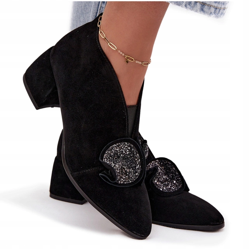 Dámské Kotníkové Boty Semišové, Elegantní, S Ozdobným Podpatkem D&a MR52-182 Černé 36