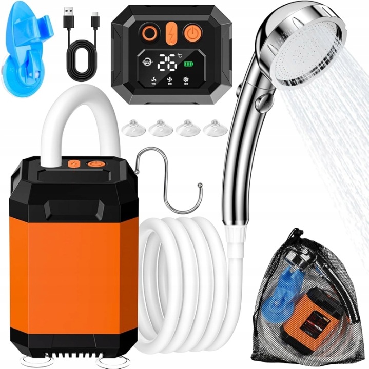 Přenosná kempingová sprcha s Usb napájením 4.2 V 5400 mAh oranžová