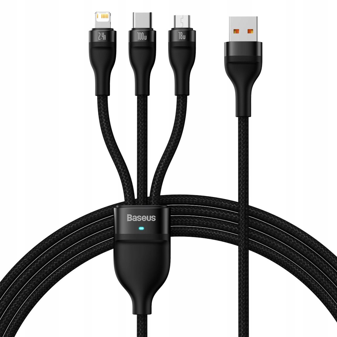 Kabel przewód 3w1 Usb do Usb-c iPhone Lightning micro Usb 1.2m czarny