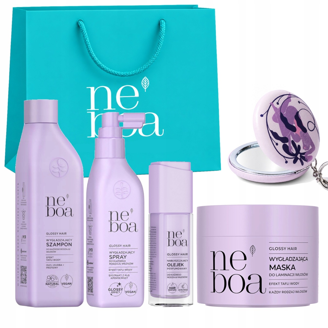 Zestaw Neboa Glossy Wygładzenie do włosów spuszonych Perfumy Luster
