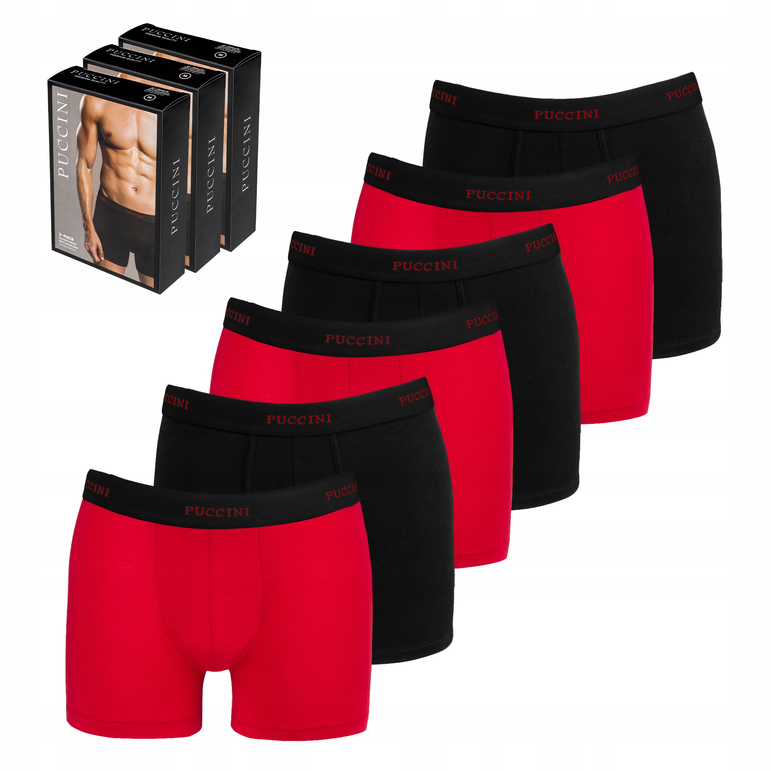 Pánské boxerky Puccini Černé Červené Sada Balení 6 Kusů Bavlněné M BX05M-1-3