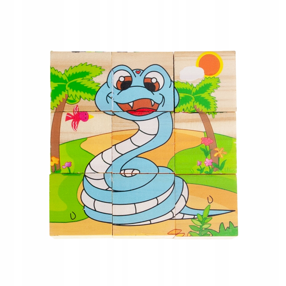 KLOCKI DREWNIANE PUZZLE UKŁADANKA ZWIERZĘTA 6W1 Typ Podstawa