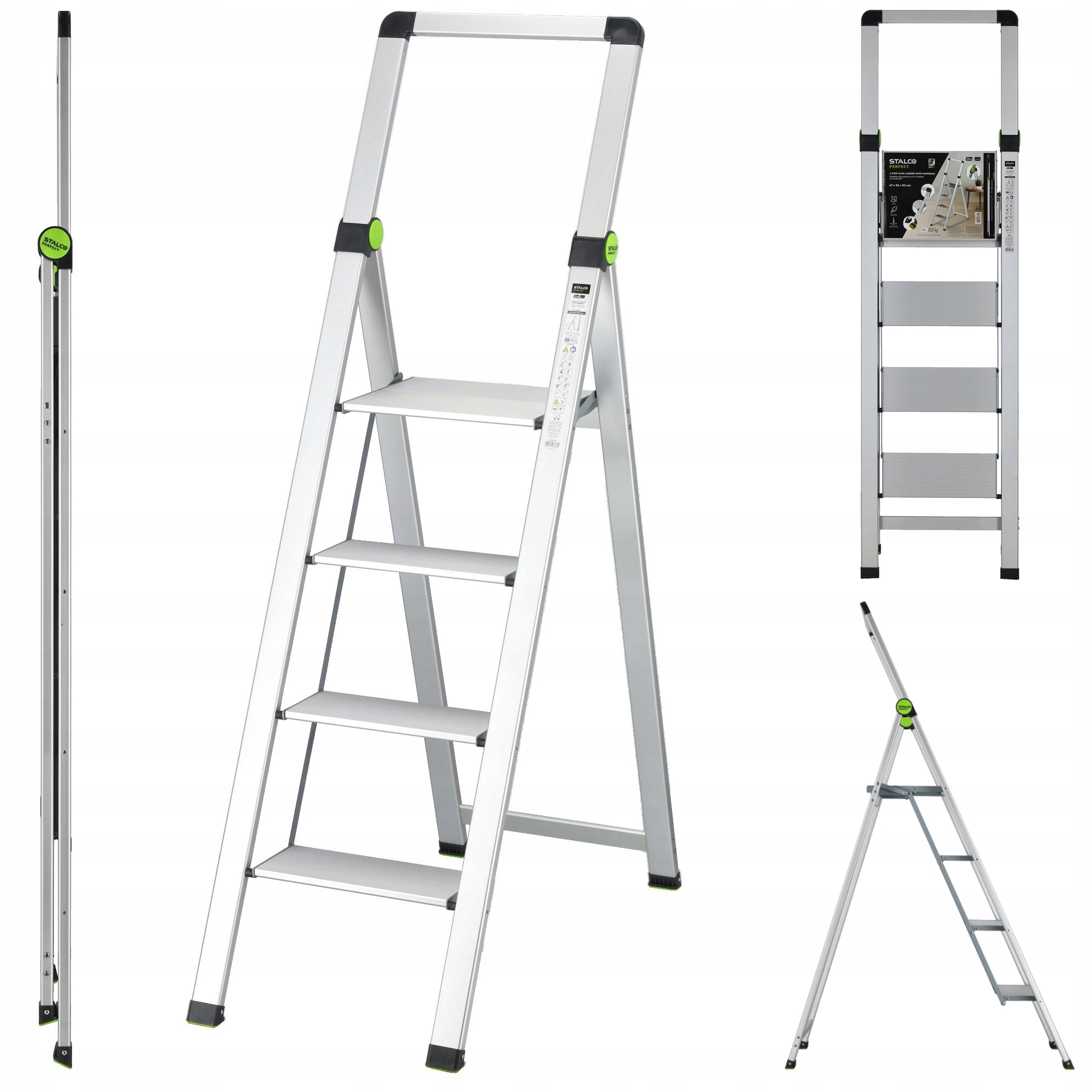 Rebrík Domáci Rebrík Skladacia 4-STUPŇOVÁ Rukoväť S Úchytom 150 Kg Stalco