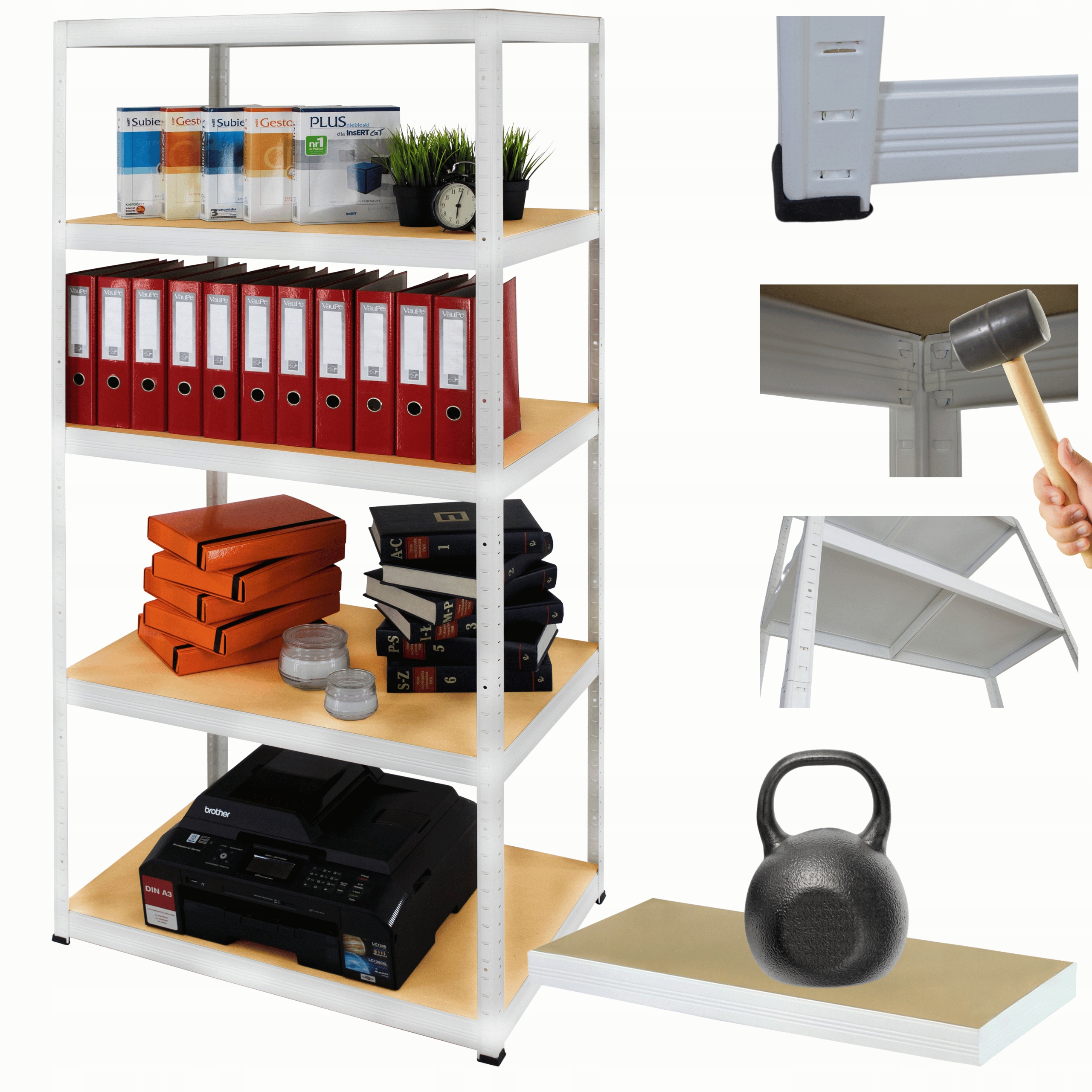 Kovový skladový regál Helios 213x110x30 cm 5Px175 kg Pevný