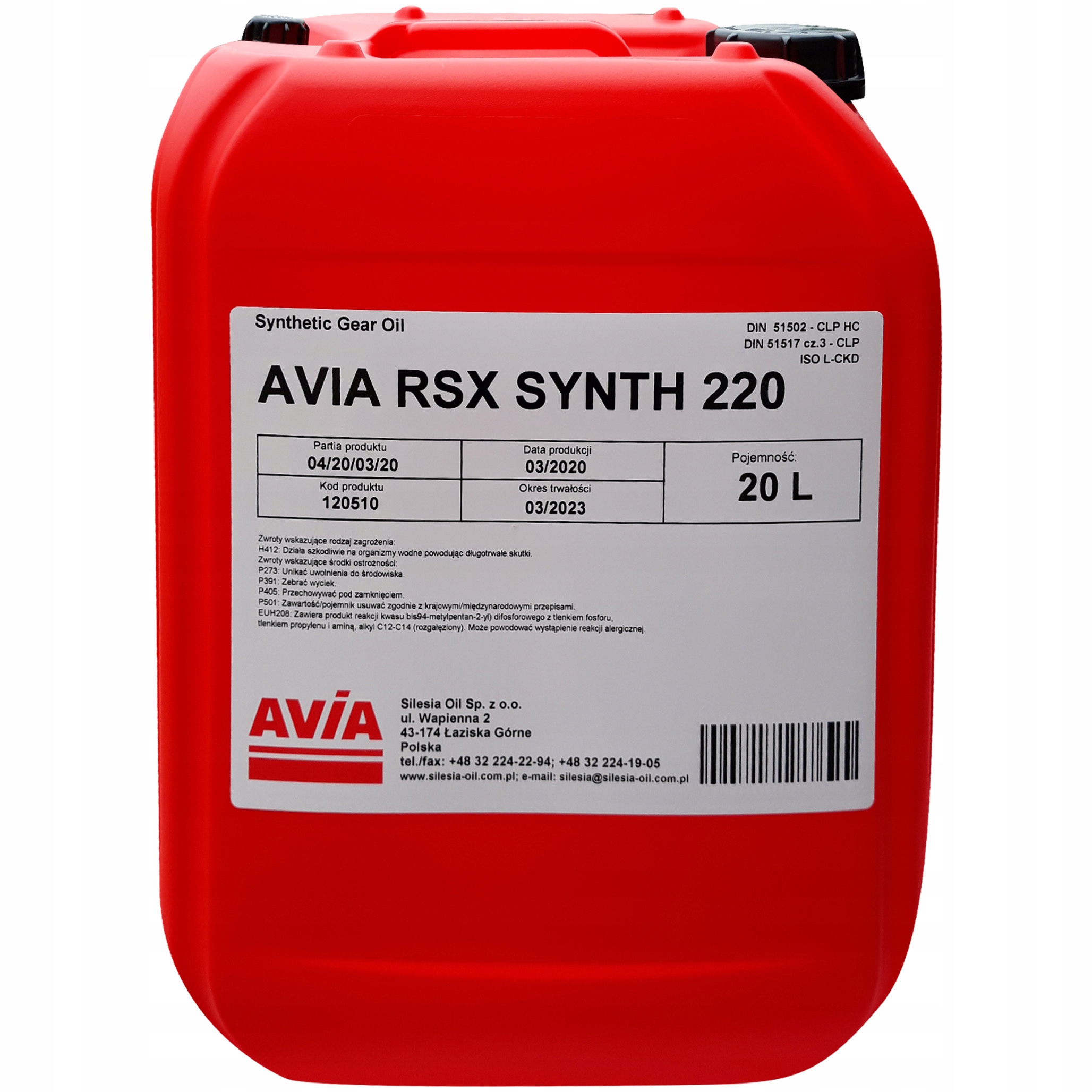 Olej przekładniowy AVIA SYNTH RSX 220 20L