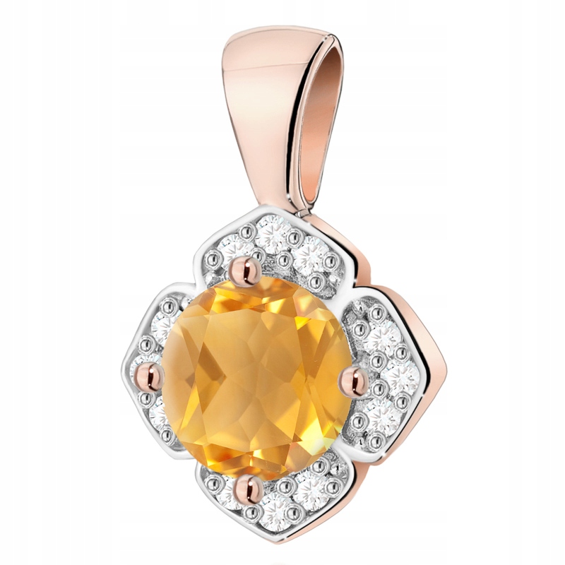 Zlatý Přívěsek Přívěsek pr. 585 Květina Brilianty 0,06 ct a Citron 0,50 ct