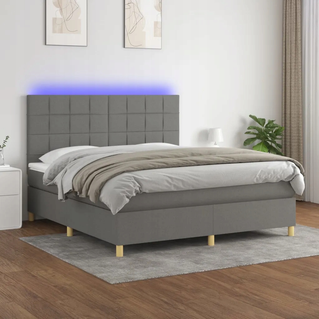 Box spring postel s matrací a Led tmavě šedá 160x200 cm textil Šedá 3135446