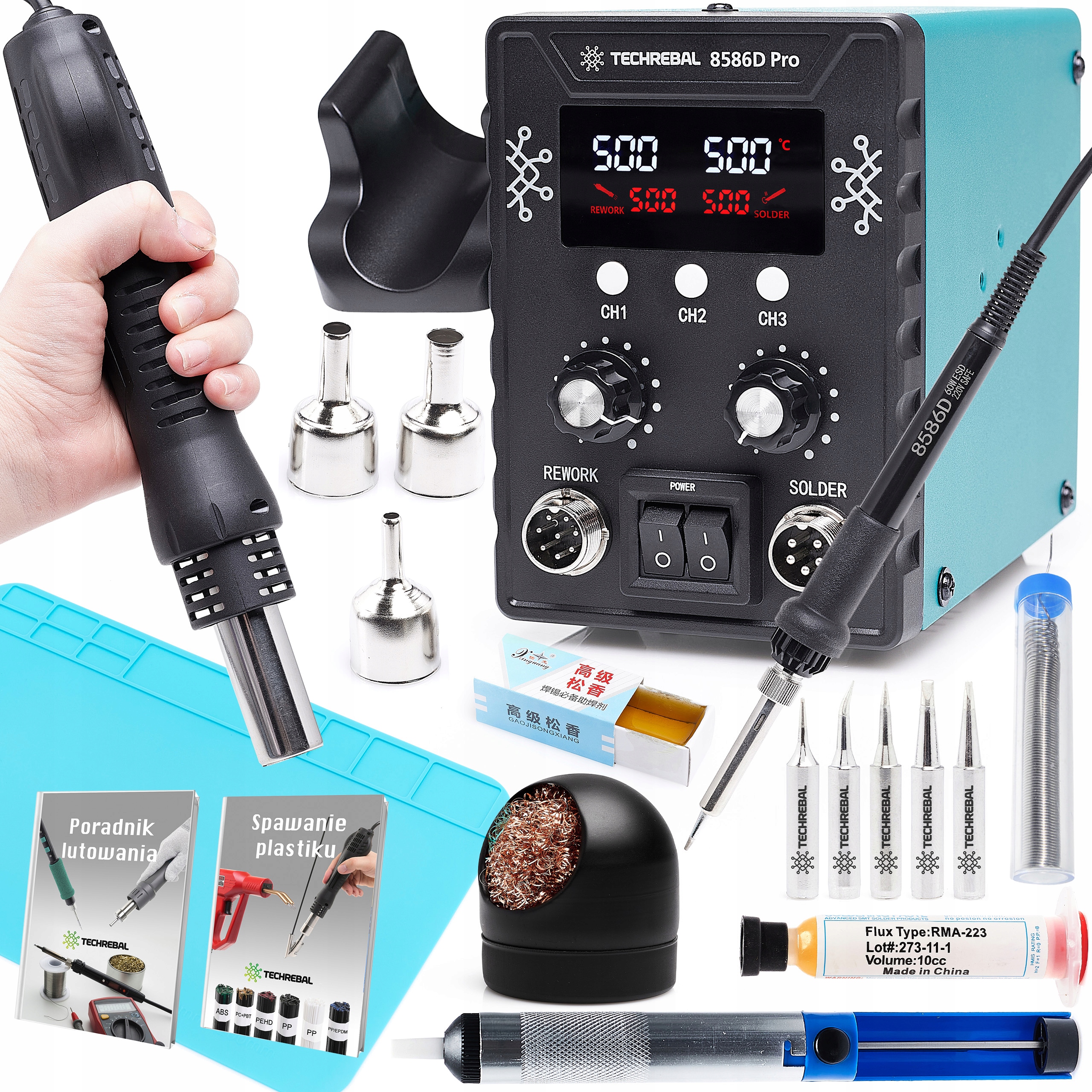 Pájecí Stanice 2V1 Techrebal 8586D Hot-air 760W Set Podložka Groty Cín