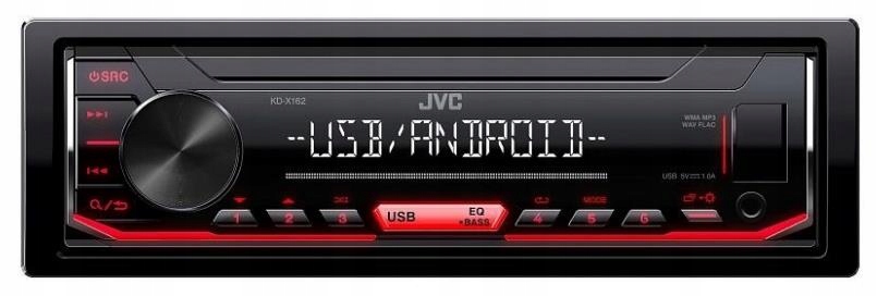JVC KD-X162 / USB / AUX / RADIO SAMOCHODOWE / RED / 1DIN Kod producenta KDX-162