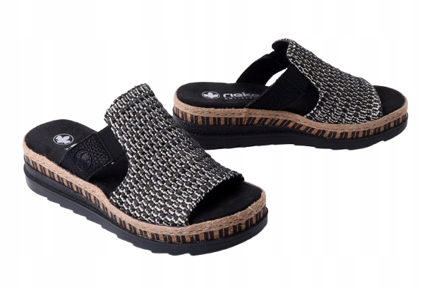 Nazouváky Rieker s černým zapleteným vzorem na platformě, volnočasové, 42 J1A