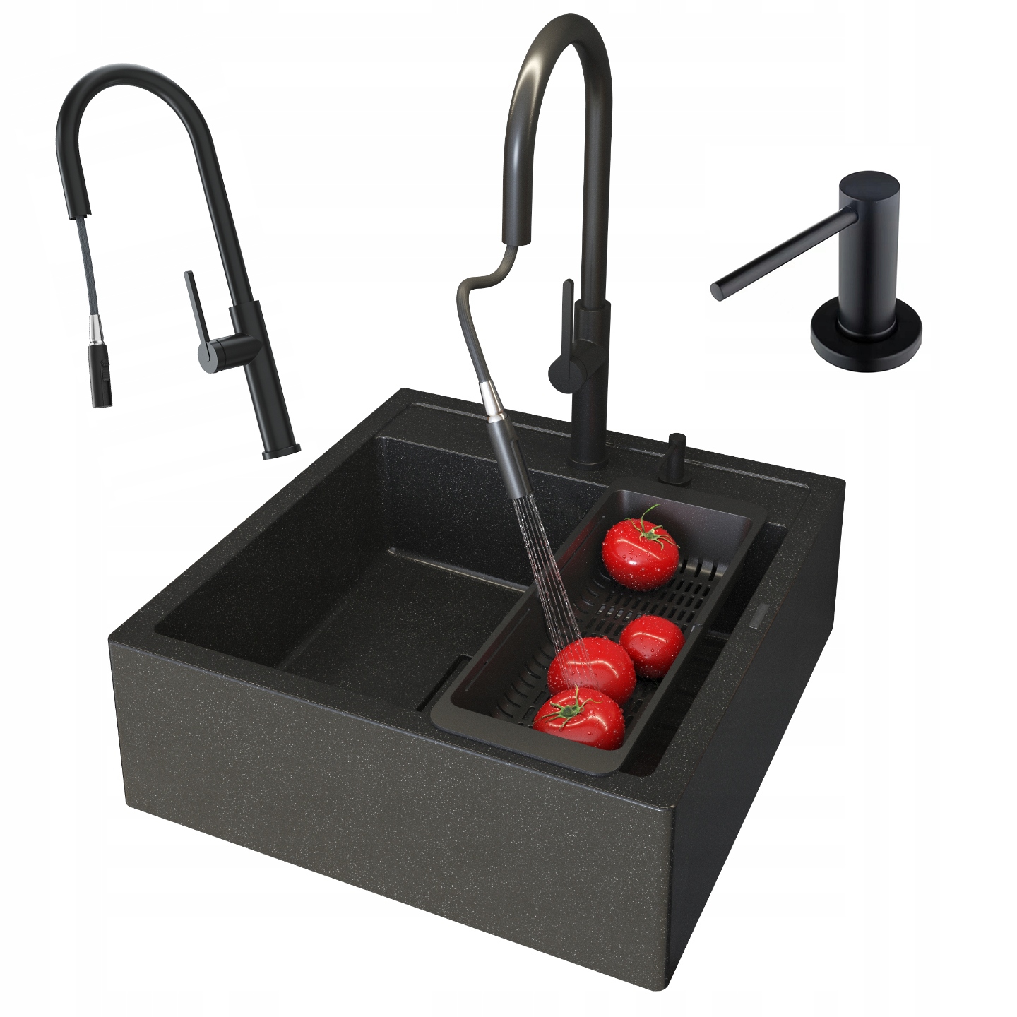 Dřez Farmářský Dřez Kohoutek Dávkovač Odkapávač Tavo Černý Kropenatý