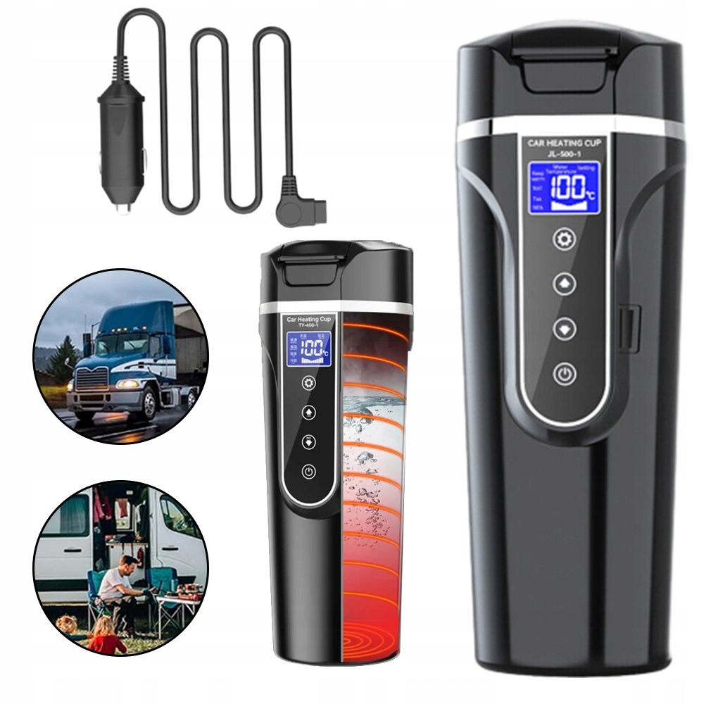 12V 24V přenosný topný hrnek do auta s LCD displej Anti-Leakage