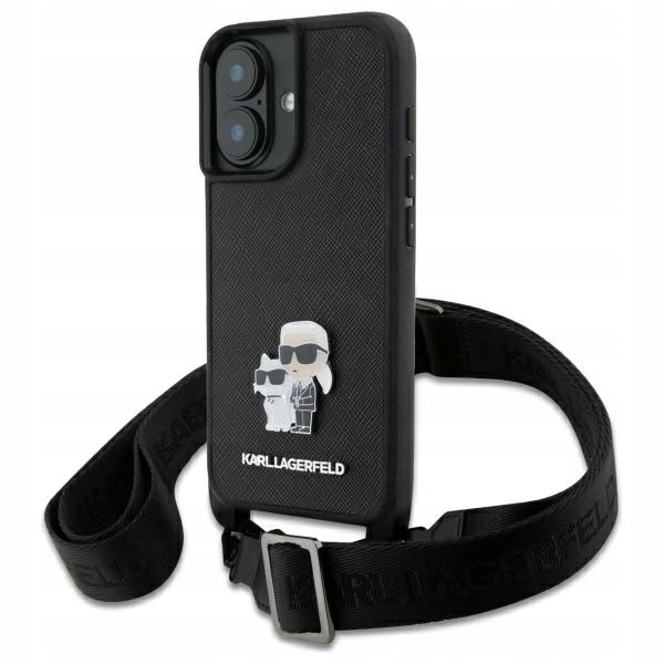 Pouzdro Karl Lagerfeld Saffiano Karl&Choupette Metal Pin Cbdy Strap pro iPhone