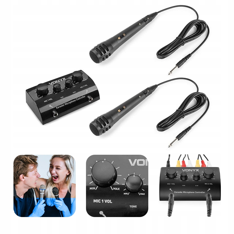 Kompletny Zestaw Do Karaoke 2 mikrofony mikser