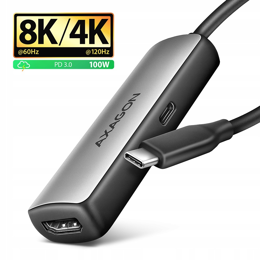 Adapter Axagon RVC-HI8KPD Usb-c -> Hdmi 2.1, 8K/60Hz, 4K/144Hz, HDR10+, Pd
