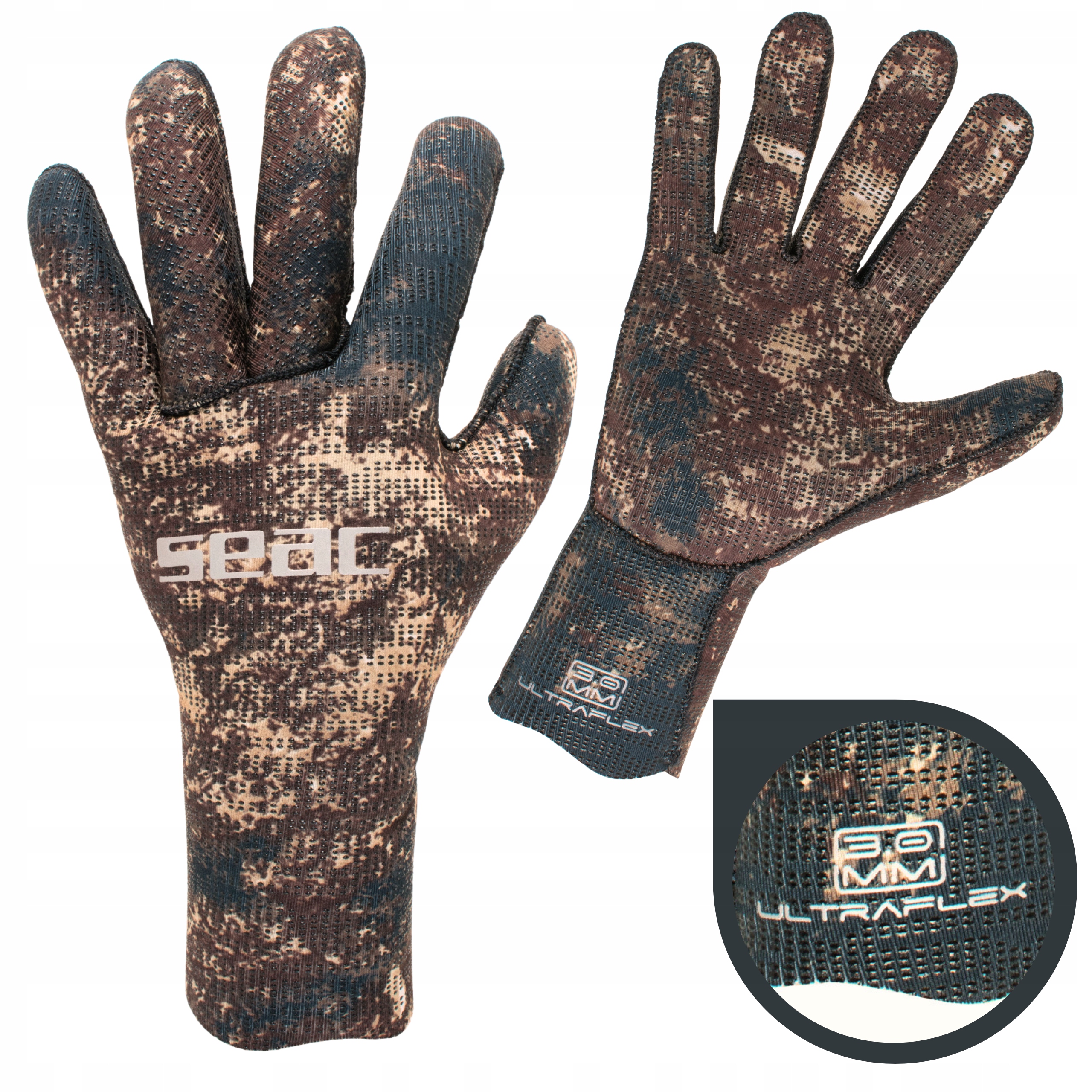 Neoprenové kamuflážní potápěčské rukavice Seac Ultraflex 3 mm hnědé XXL