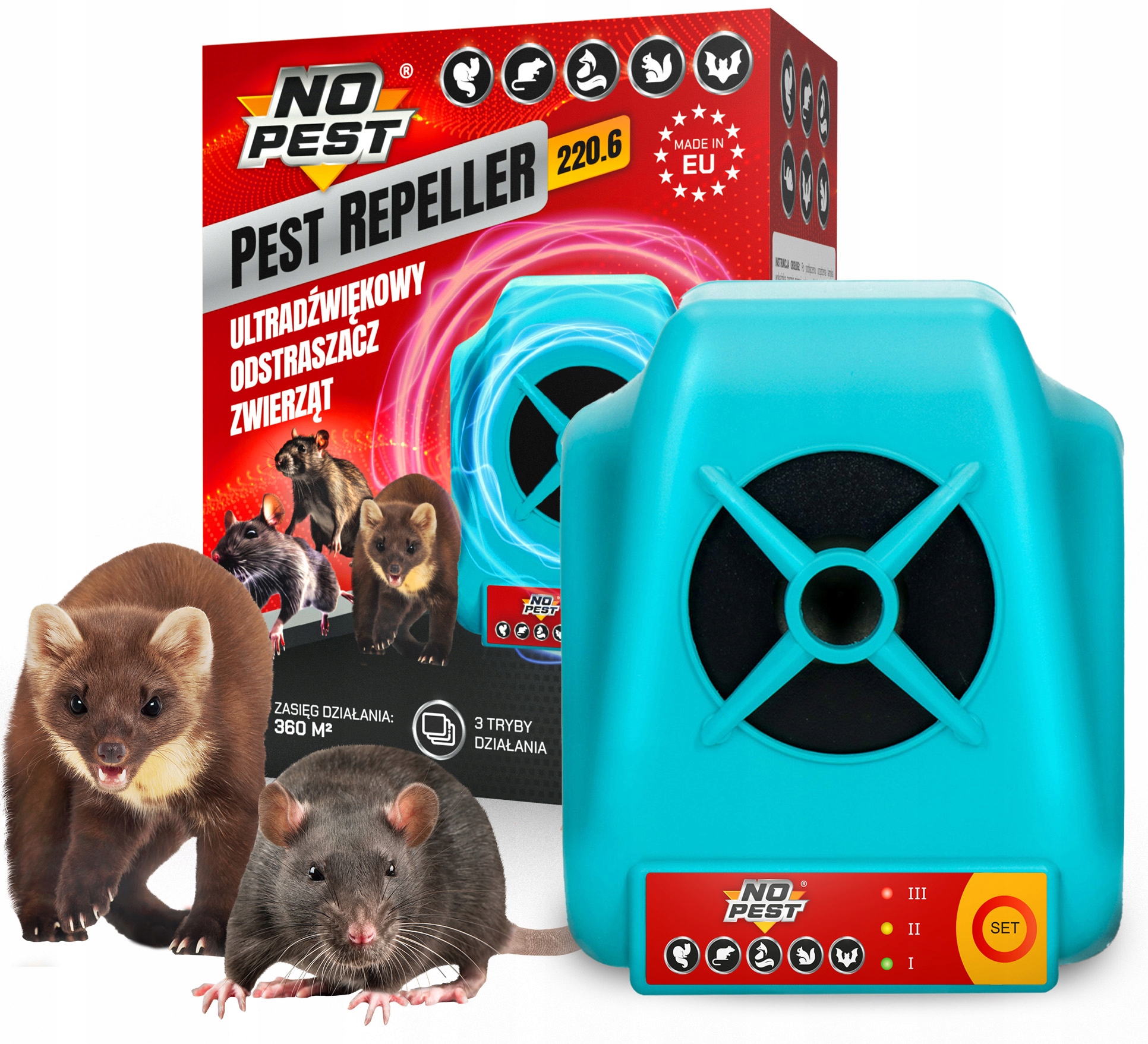 Ultradźwiękowy Odstraszacz Na Kuny Myszy Szczury Łasice No Pest 220.6 360M2