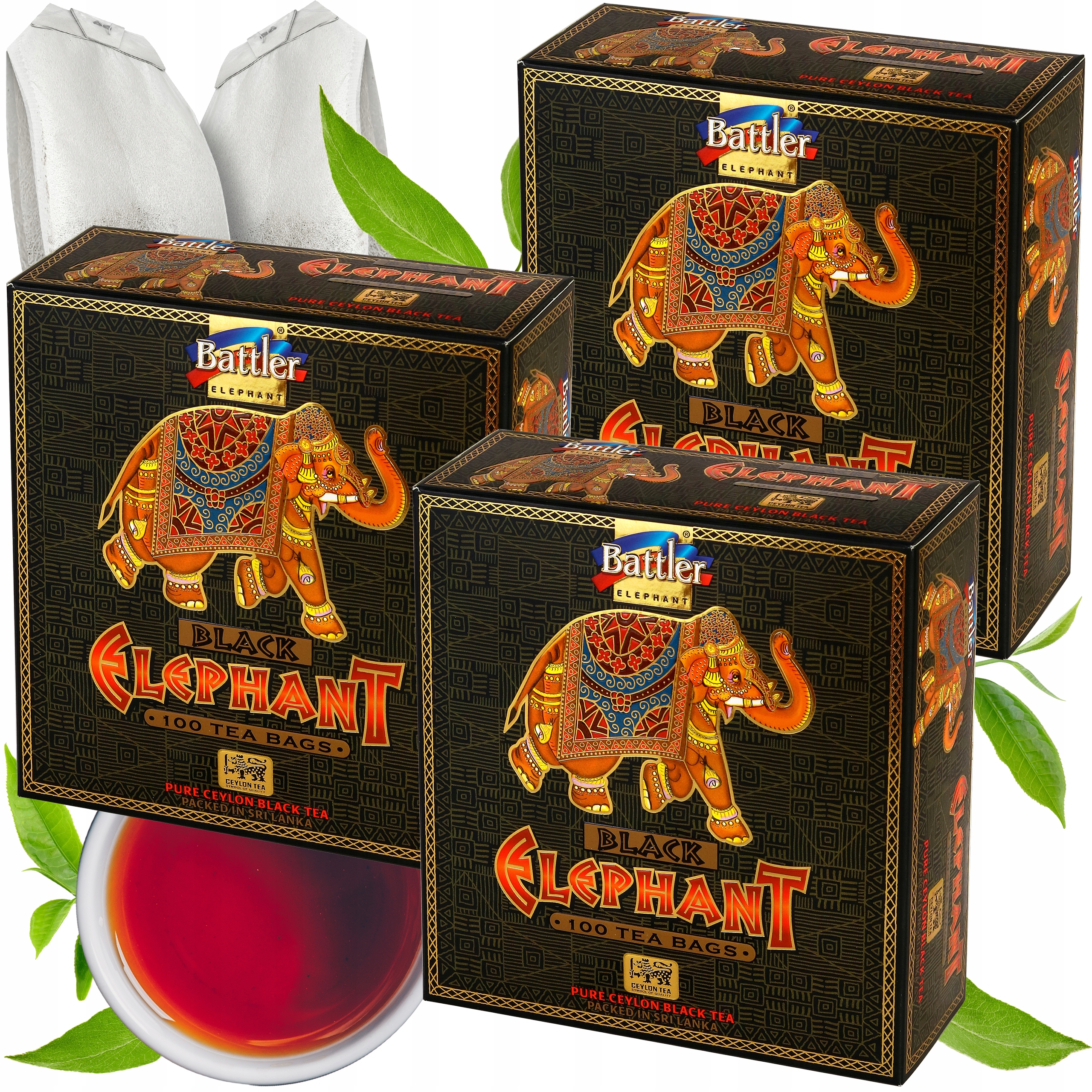 Zestaw 3X Herbata Czarna Ekspresowa Battler Ceylon Black Elephant 100 Szt