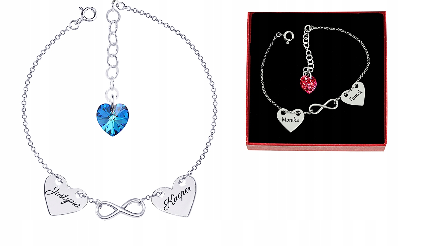 

Bransoletka Dwa Serca Swarovski Grawer Rodowana