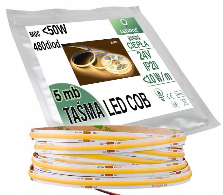 

Taśma Led Cob 24V Neon Ciepły 5m linia Led Pro