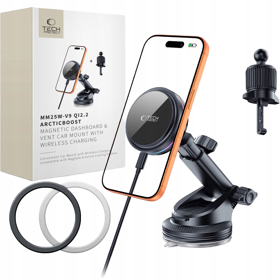 Držák do auta, indukční nabíjení Qi2.2 25W pro MagSafe, Tech-Protect