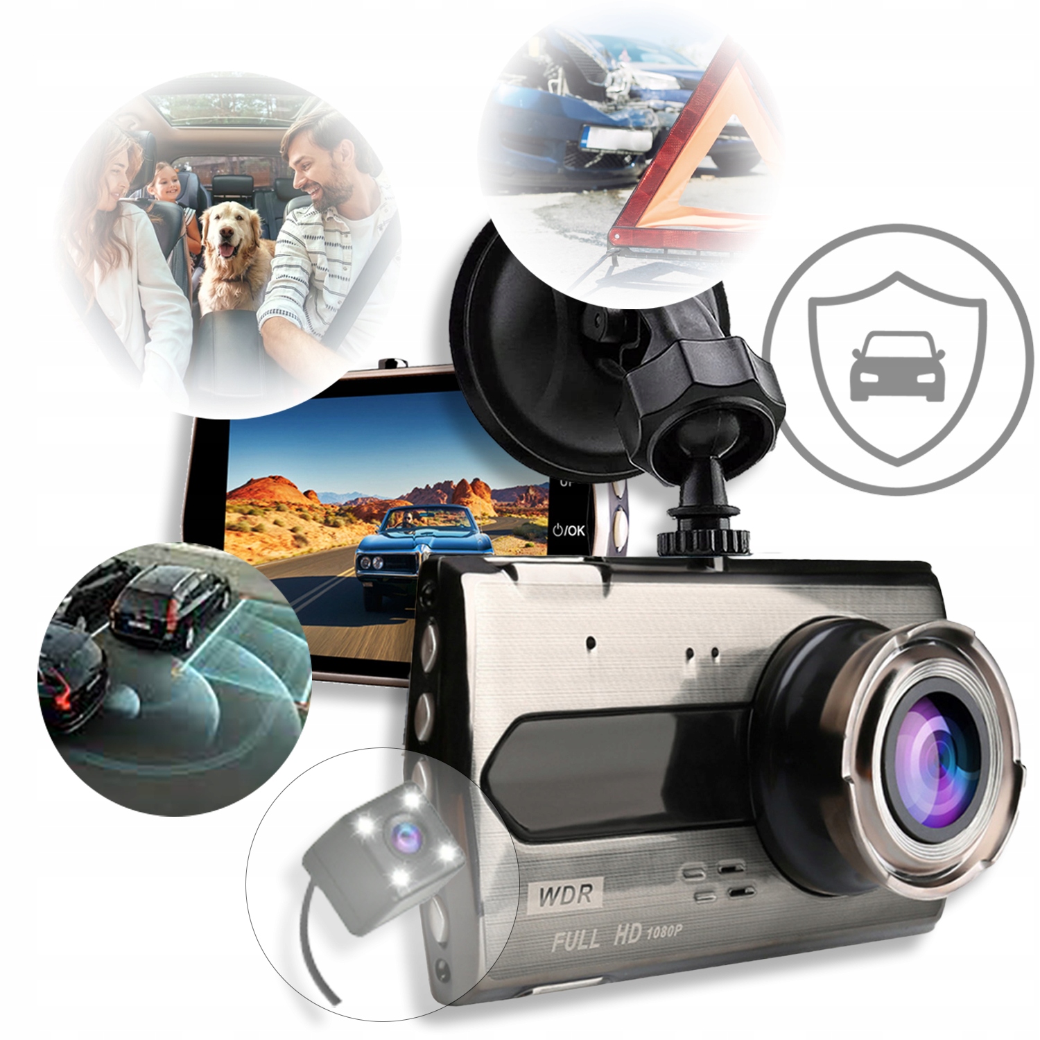 KAMERA DO SAMOCHODU REJESTRATOR JAZDY PRZÓD i TYŁ WIDEO REJESTRATOR Menu PL Marka Ondra