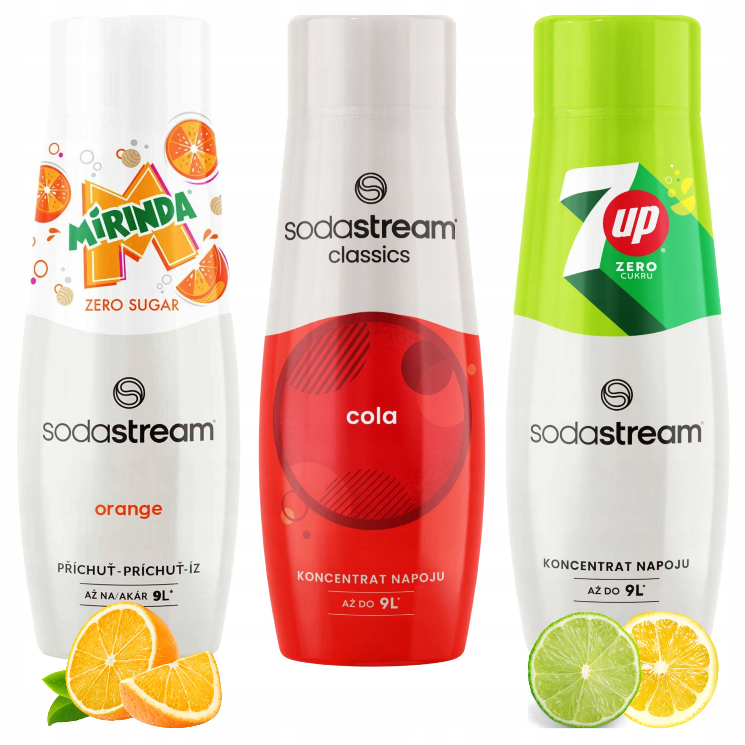 SODA STREAM MIRINDA ZERO + COLA + 7UP ZERO BEZ CUKRU Koncentrat Syrop Sok