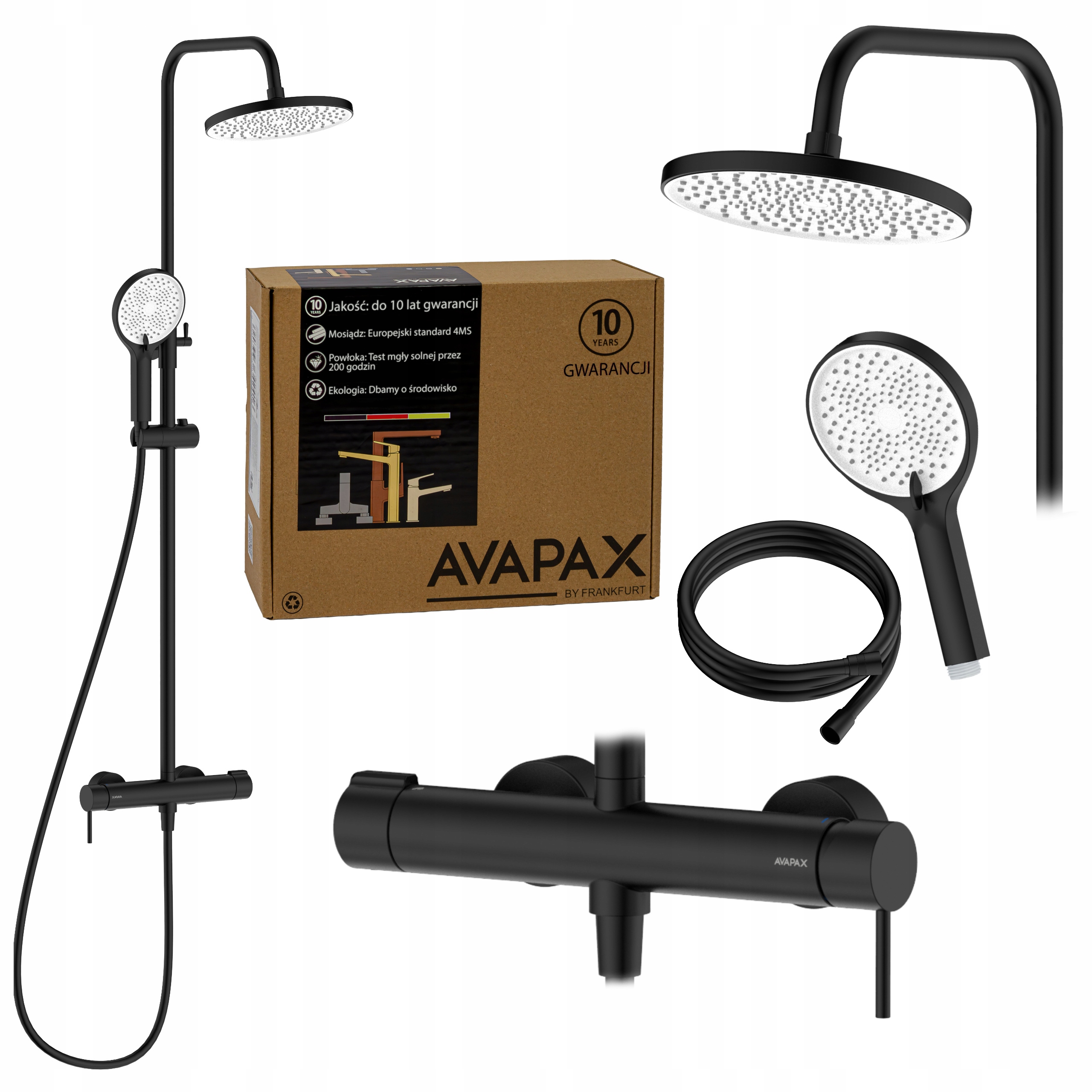 Sprchová sloupka s baterií, nastavitelná, černá sprchový set Avapax